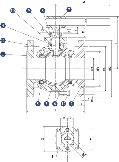 209F Ball Valve: 2-Piece Full Port Schematic Diagram