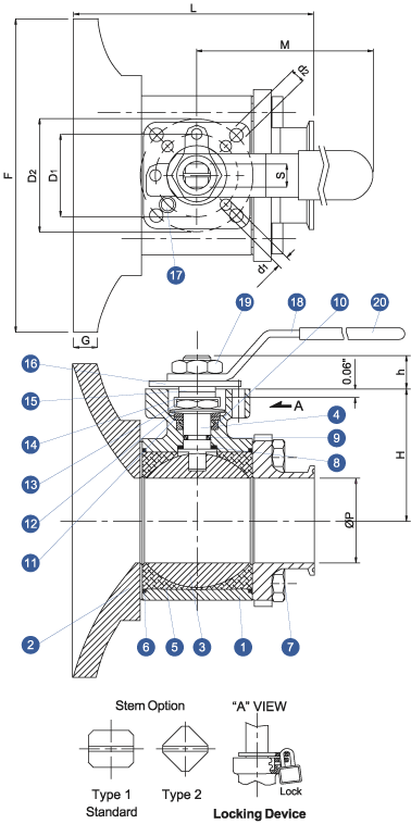 337F Tank Bottom Ball Valve: 3-Piece Tube Full Port Schematic Diagram