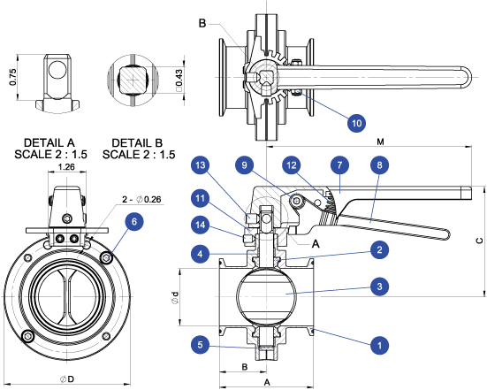 717F Sanitary Butterfly Valve Schematic Diagram
